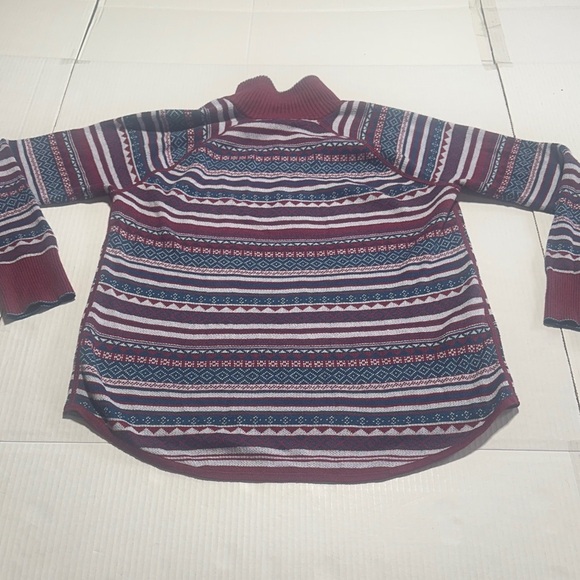 Eddie Bauer Striped quarter Half-Zip Fair Isle Sweater matron  white blue design - Picture 7 of 7